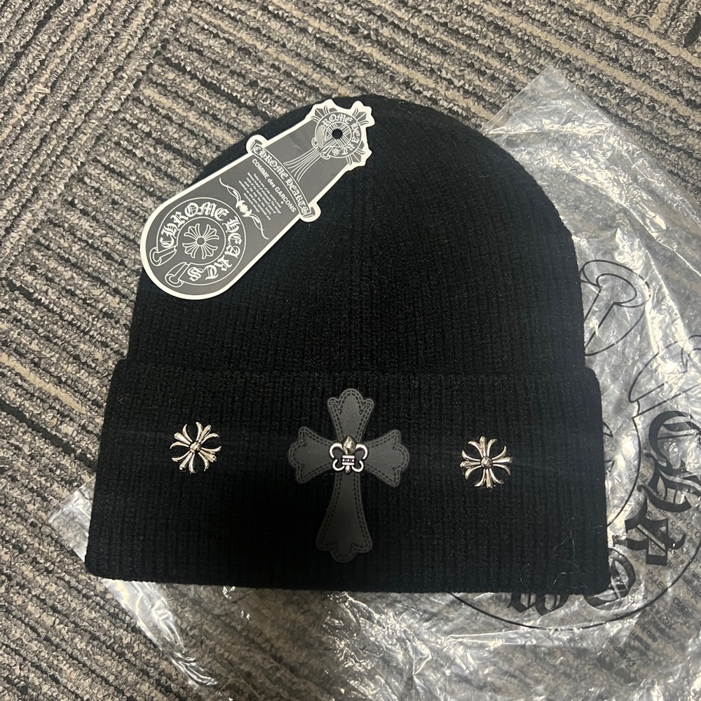 Chrome Hearts Black Beanie with Silver Accents
